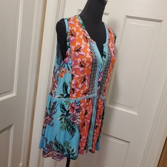 Cupio Colorful Floral/Paisley Print Sleeveless Knit Top, Size XL, Boho - Picture 4 of 8